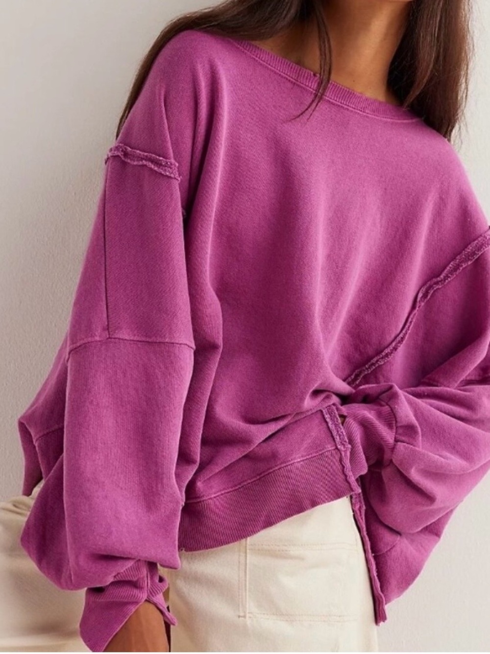 44. Free people $115 Camden oversized distressed sweatshirt purple orchid